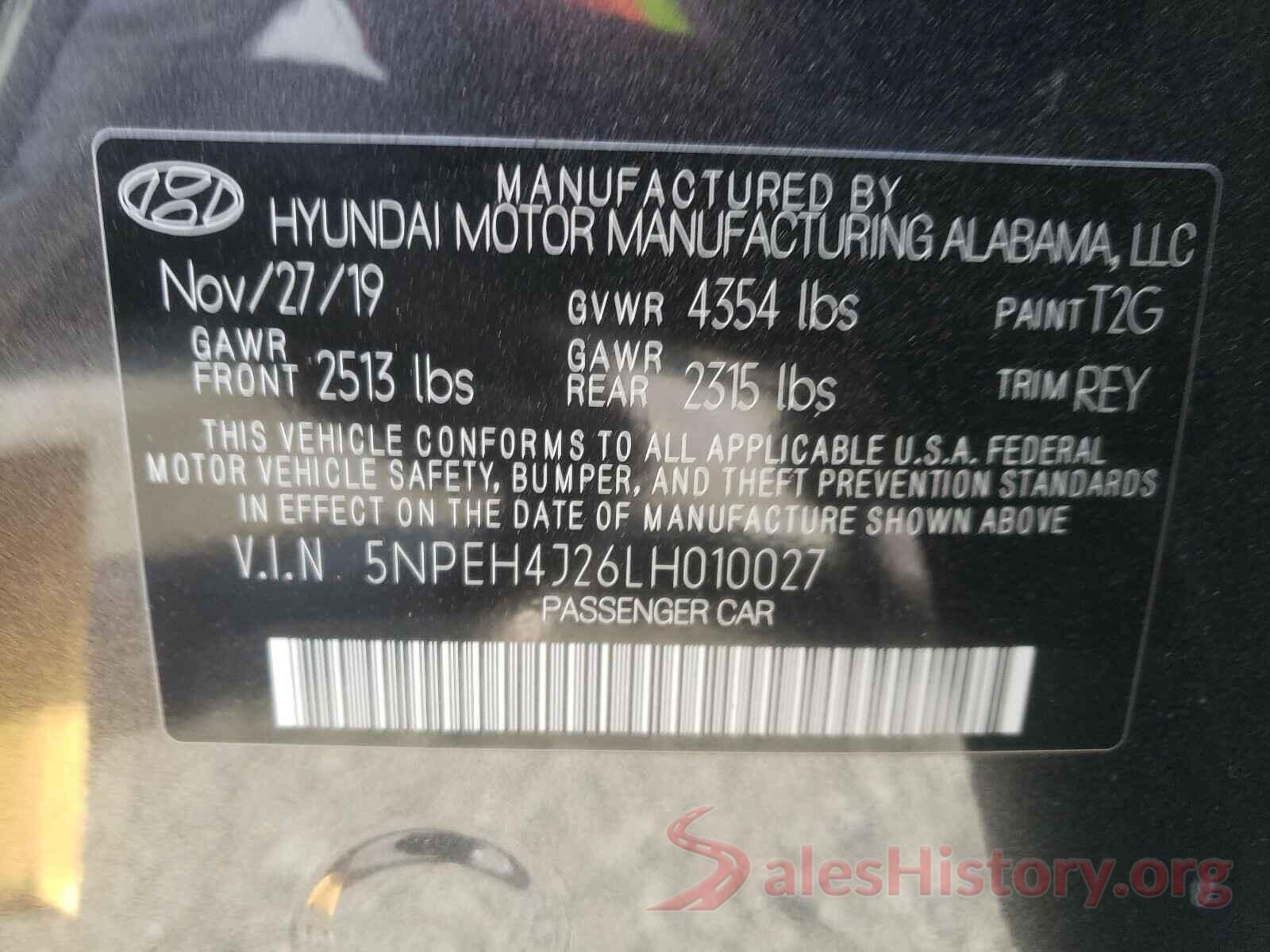 5NPEH4J26LH010027 2020 HYUNDAI SONATA