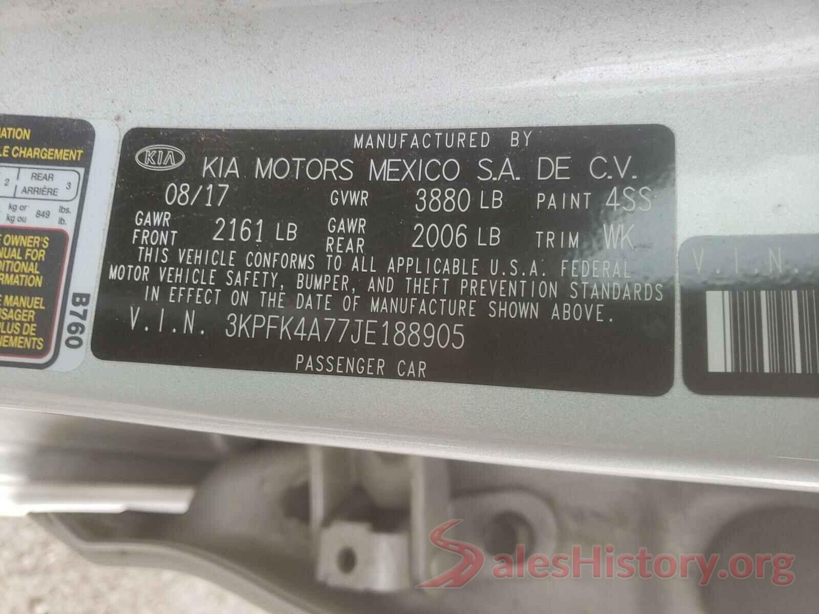 3KPFK4A77JE188905 2018 KIA FORTE