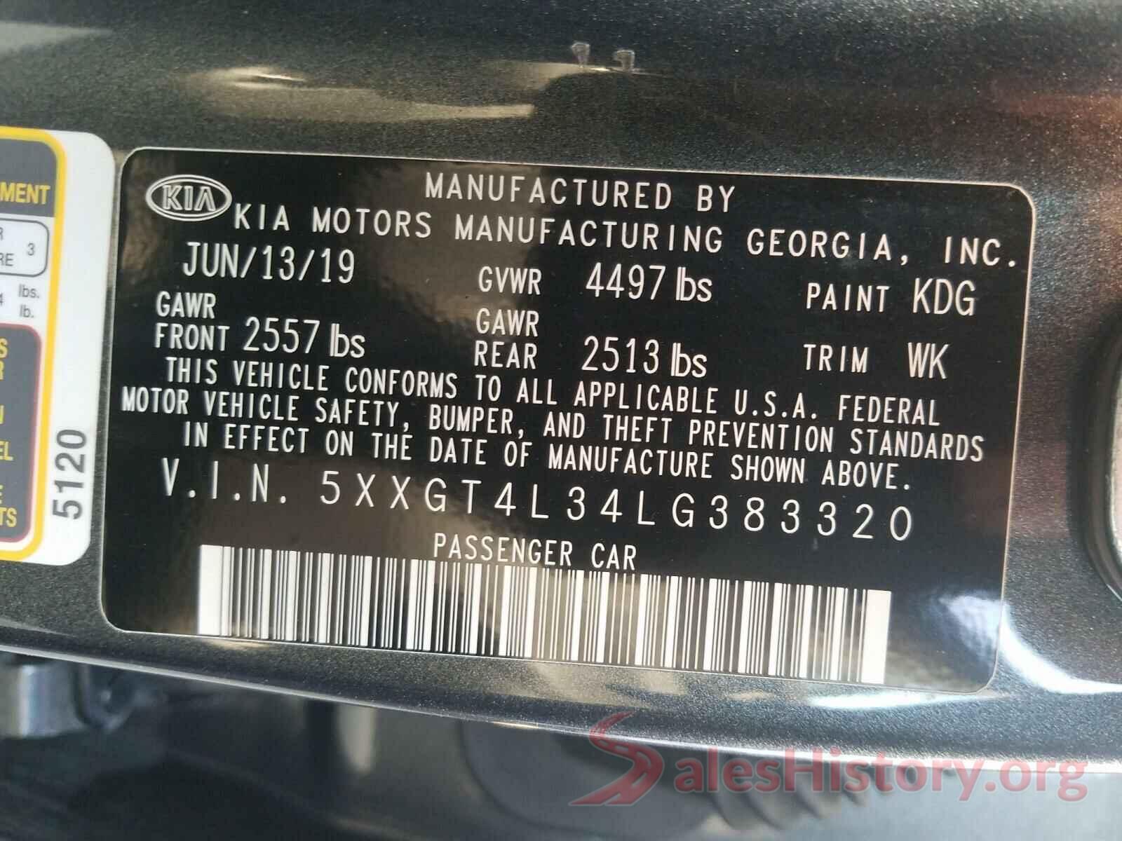 5XXGT4L34LG383320 2020 KIA OPTIMA