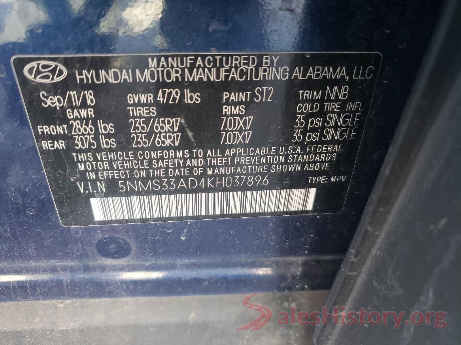 5NMS33AD4KH037896 2019 HYUNDAI SANTA FE