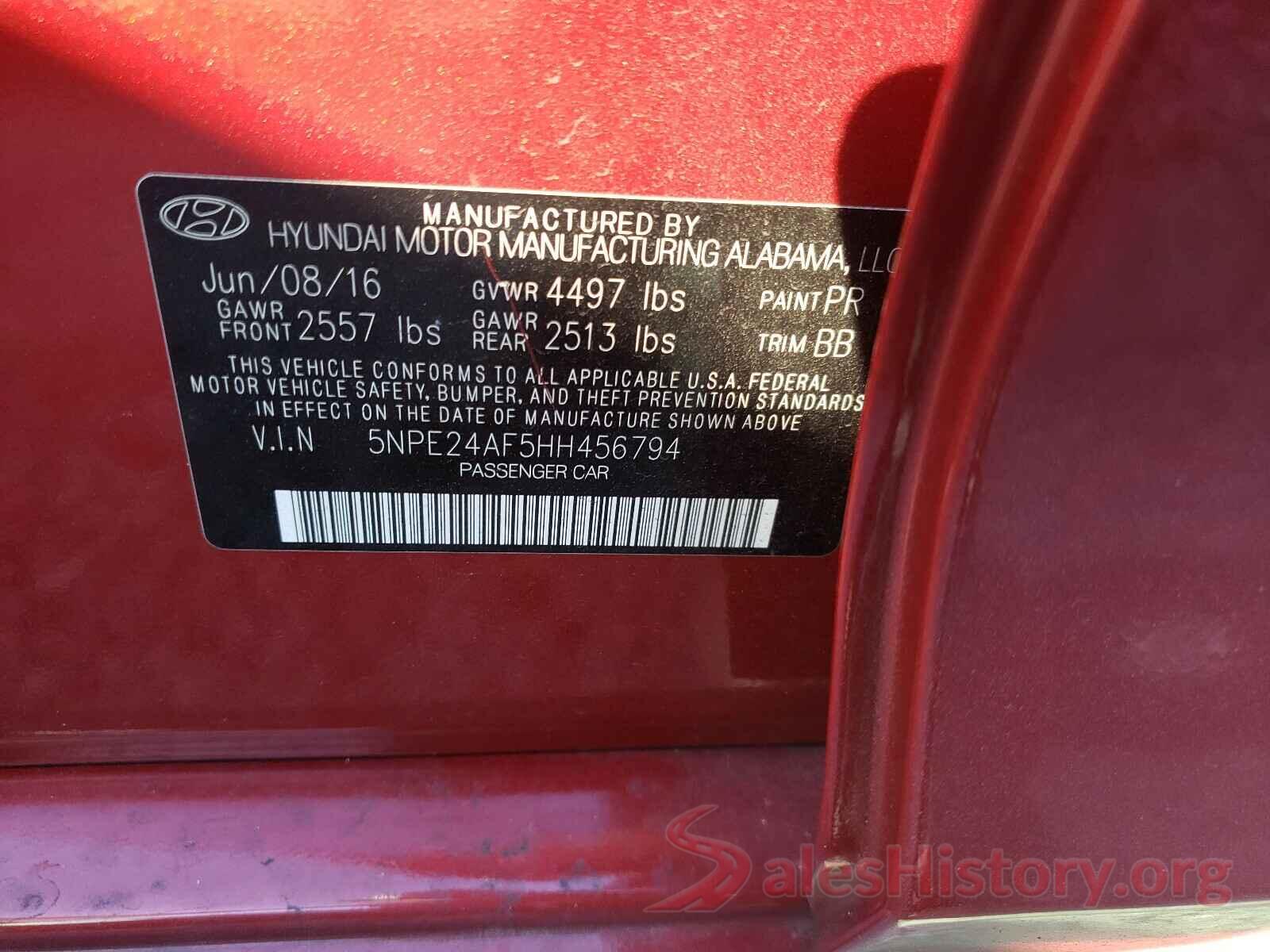 5NPE24AF5HH456794 2017 HYUNDAI SONATA