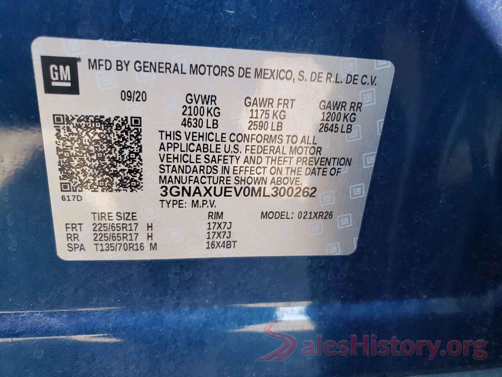 3GNAXUEV0ML300262 2021 CHEVROLET EQUINOX