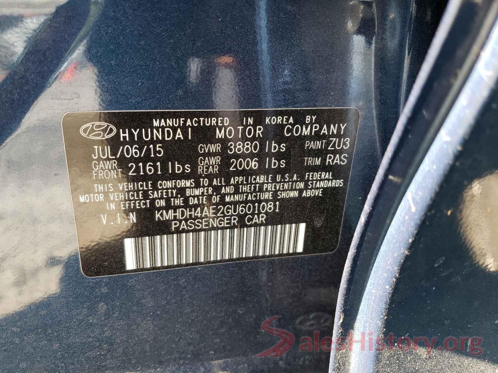 KMHDH4AE2GU601081 2016 HYUNDAI ELANTRA