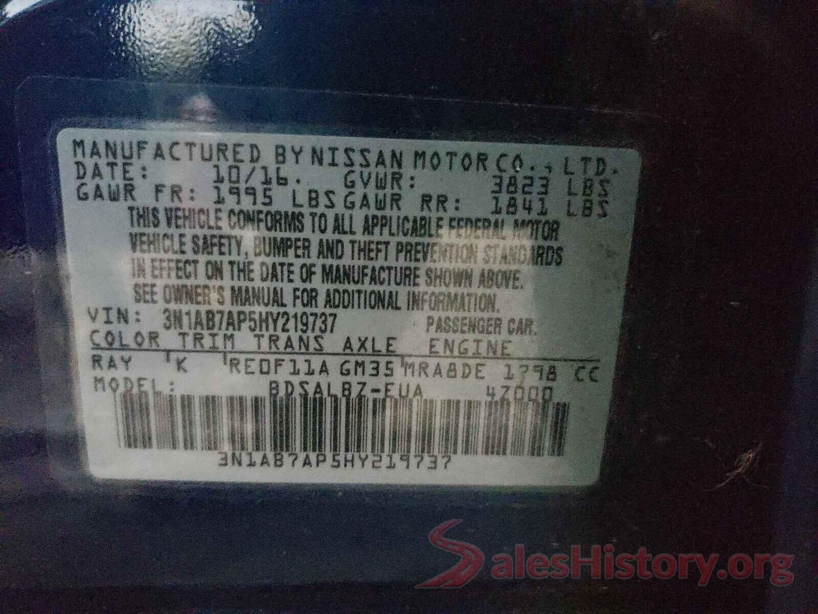 3N1AB7AP5HY219737 2017 NISSAN SENTRA