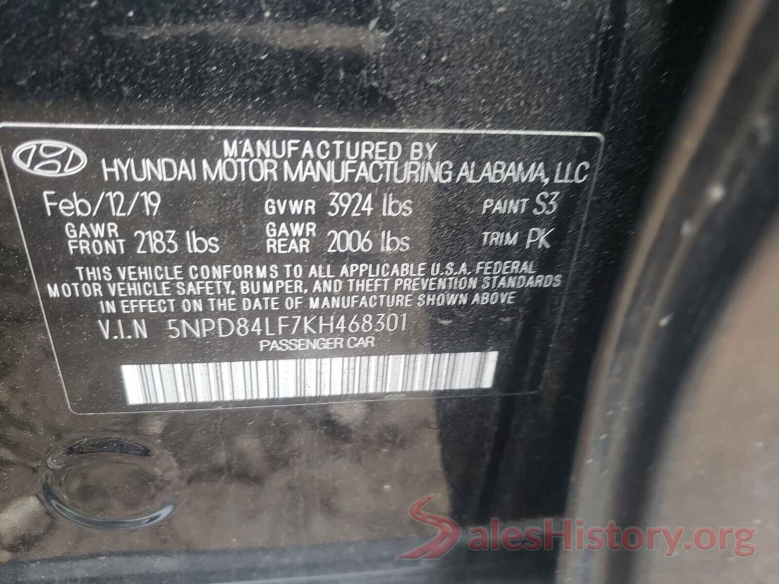 5NPD84LF7KH468301 2019 HYUNDAI ELANTRA