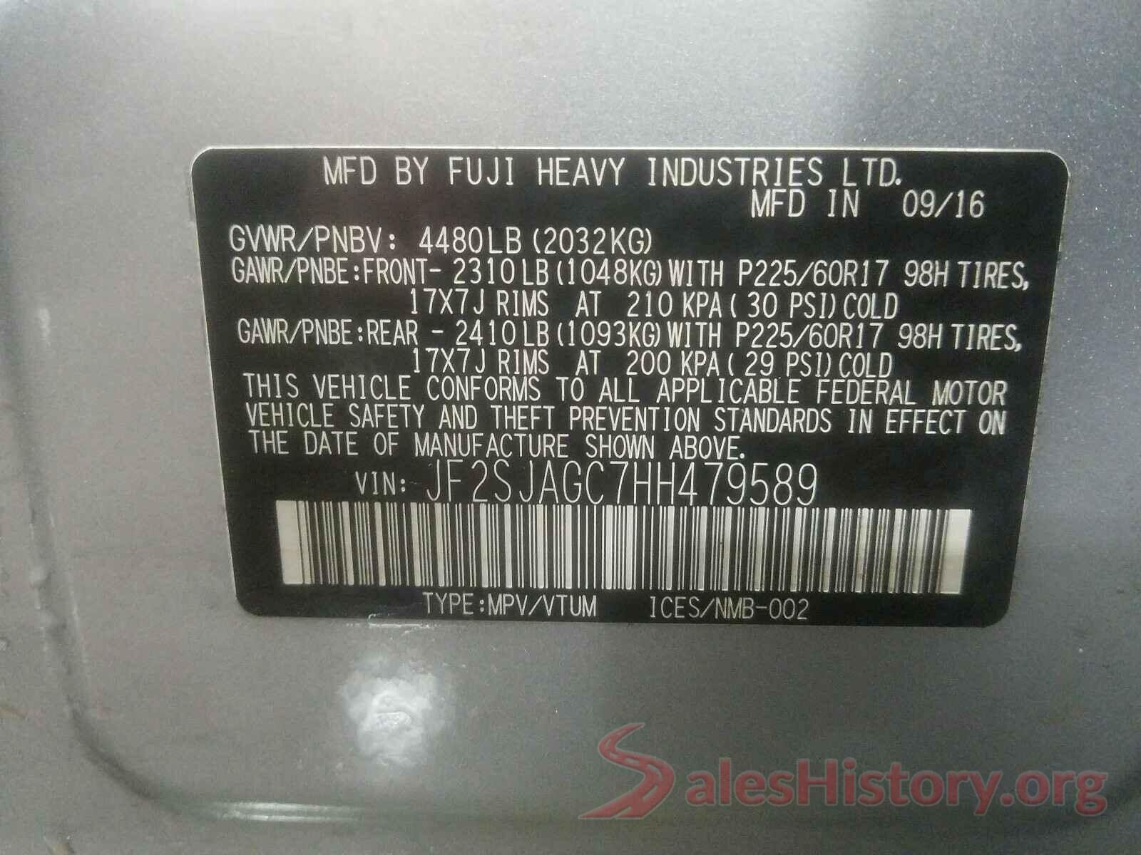 JF2SJAGC7HH479589 2017 SUBARU FORESTER