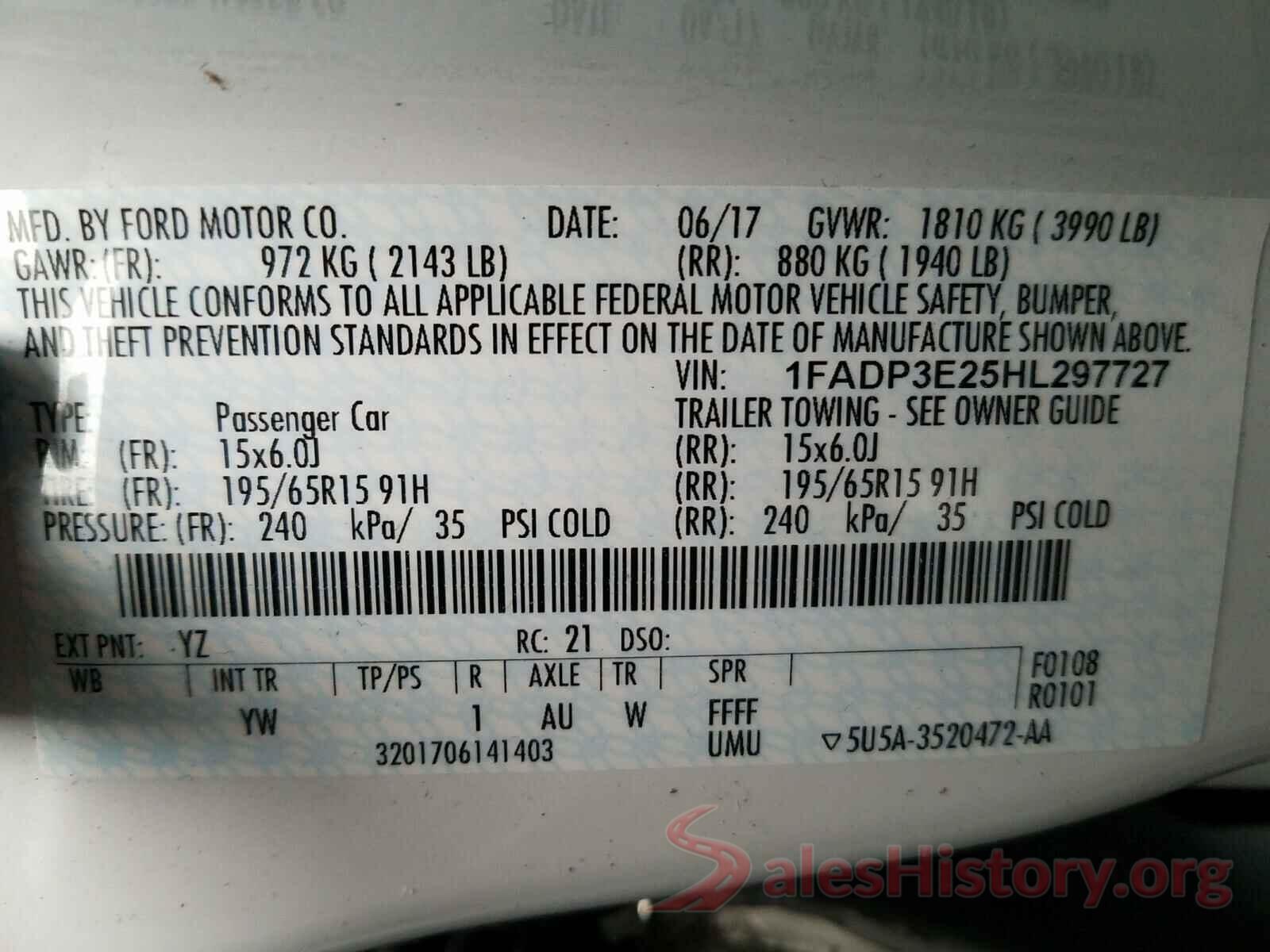 1FADP3E25HL297727 2017 FORD FOCUS