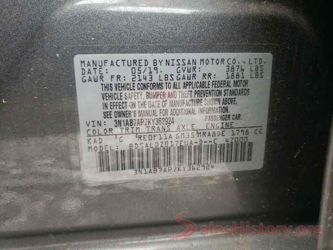 3N1AB7AP7KY362924 2019 NISSAN SENTRA