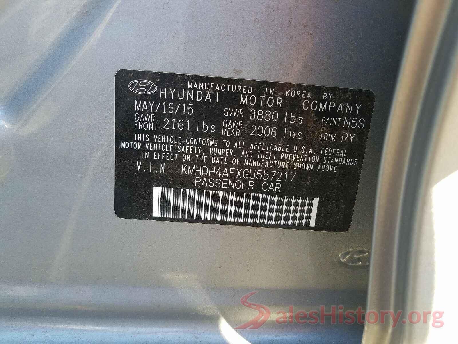 KMHDH4AEXGU557217 2016 HYUNDAI ELANTRA