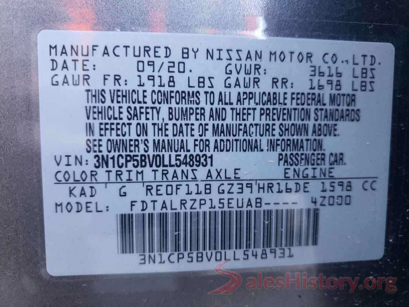 3N1CP5BV0LL548931 2020 NISSAN KICKS