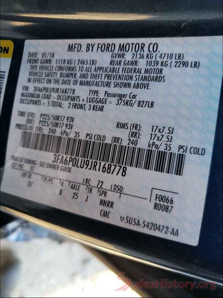 3FA6P0LU9JR168778 2018 FORD FUSION