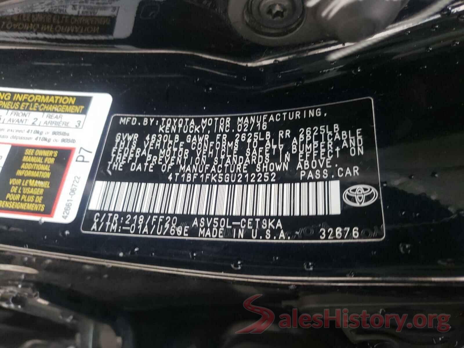 4T1BF1FK5GU212252 2016 TOYOTA CAMRY