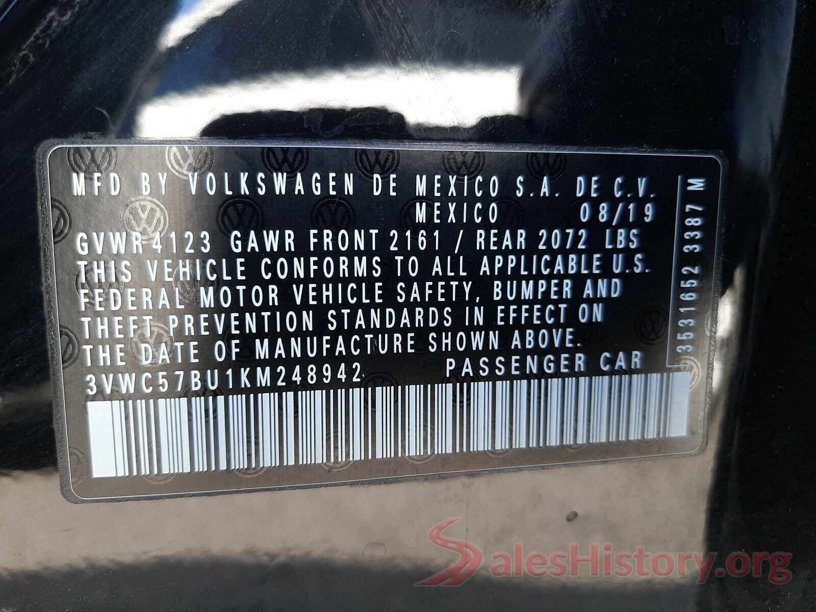 3VWC57BU1KM248942 2019 VOLKSWAGEN JETTA