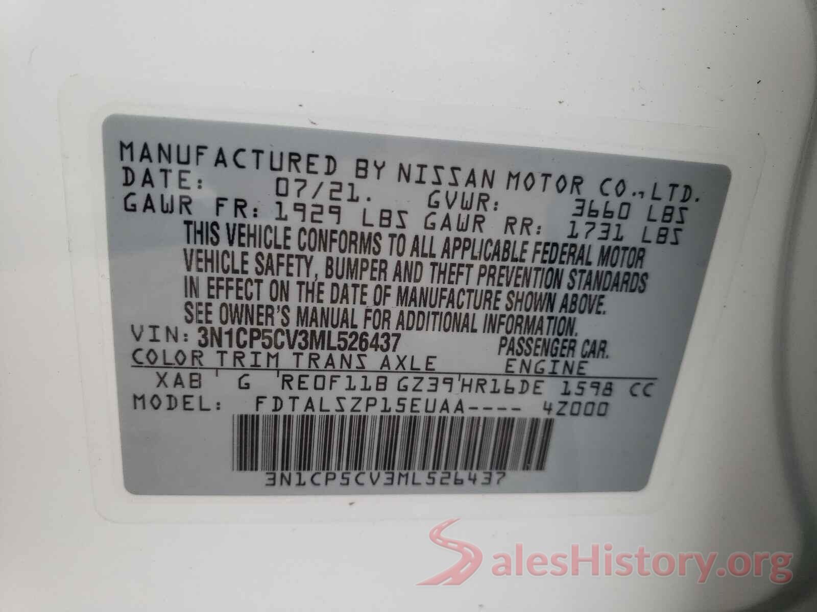 3N1CP5CV3ML526437 2021 NISSAN KICKS