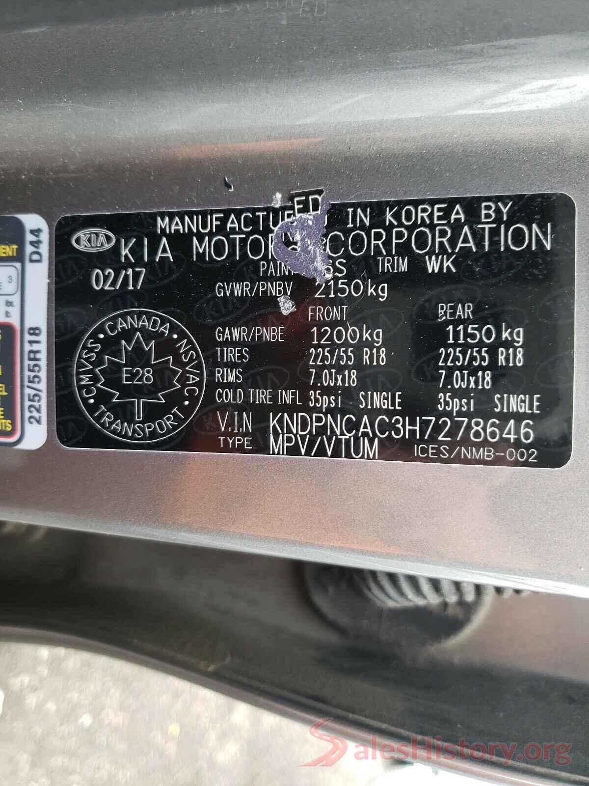 KNDPNCAC3H7278646 2017 KIA SPORTAGE