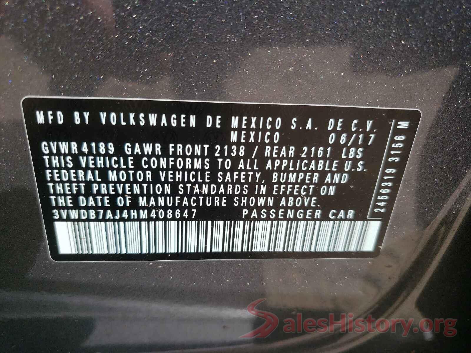 3VWDB7AJ4HM408647 2017 VOLKSWAGEN JETTA