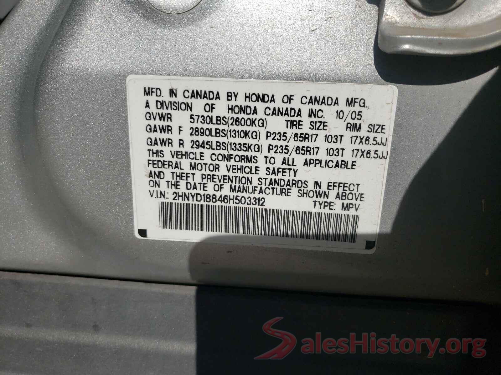 2HNYD18846H503312 2006 ACURA MDX