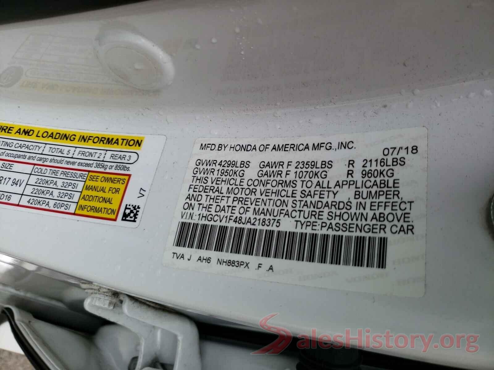 1HGCV1F48JA218375 2018 HONDA ACCORD