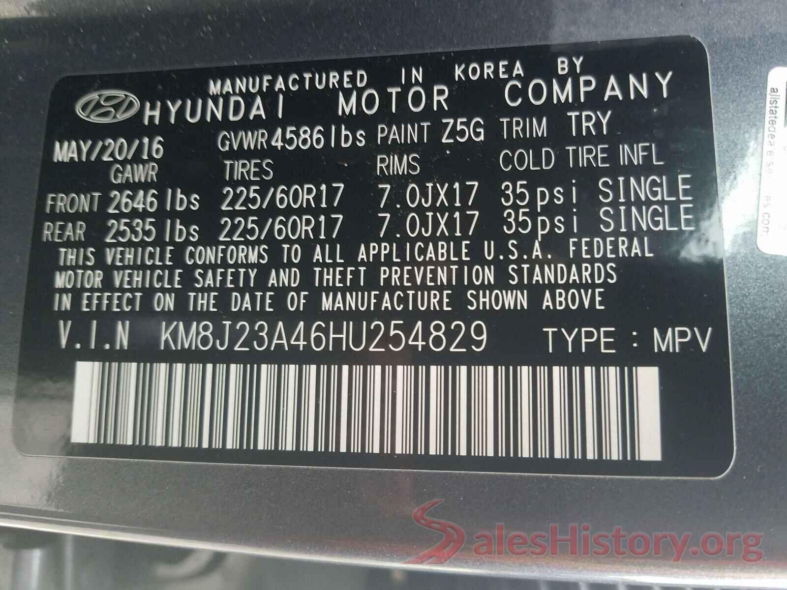 KM8J23A46HU254829 2017 HYUNDAI TUCSON