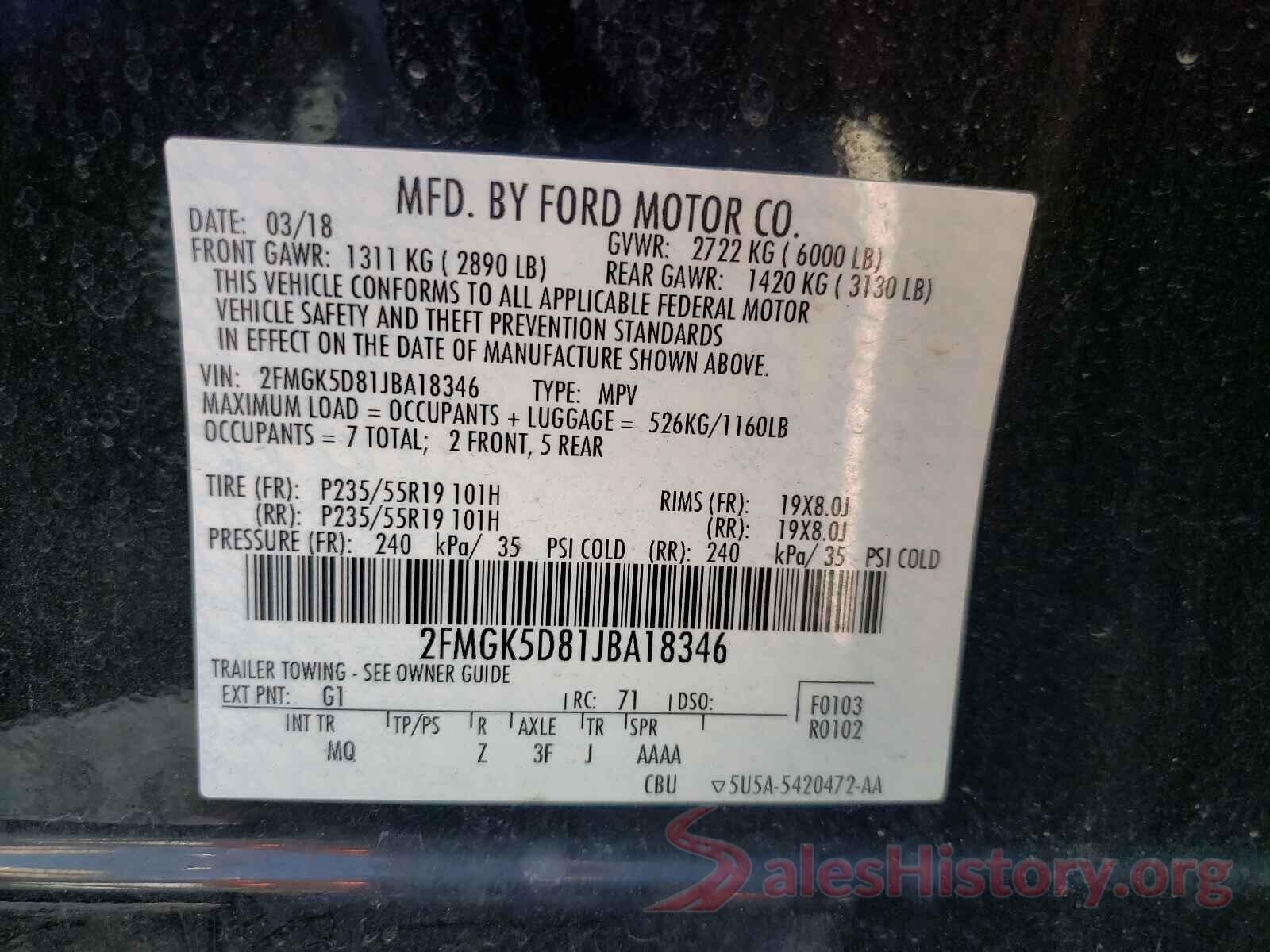 2FMGK5D81JBA18346 2018 FORD FLEX