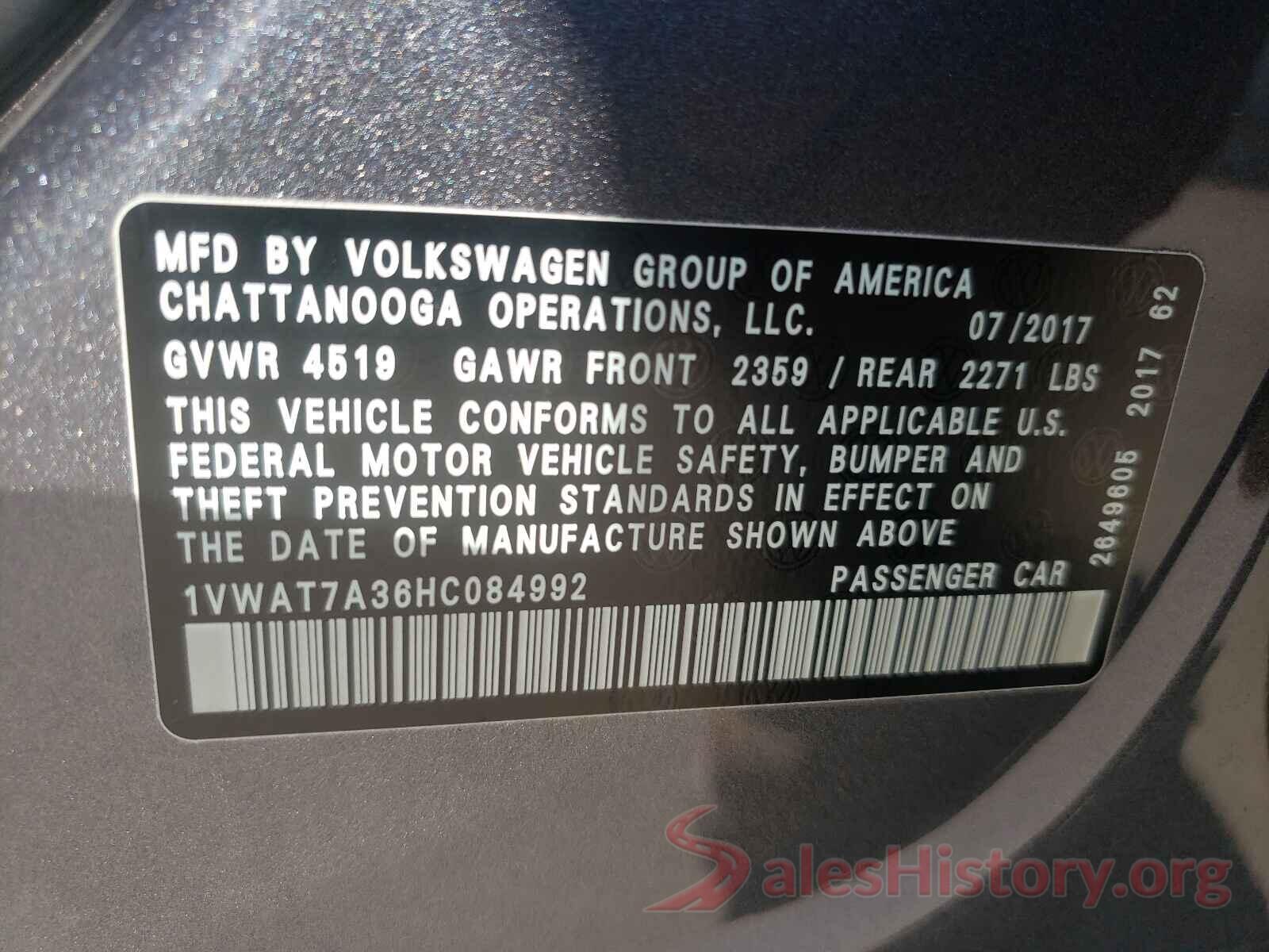 1VWAT7A36HC084992 2017 VOLKSWAGEN PASSAT