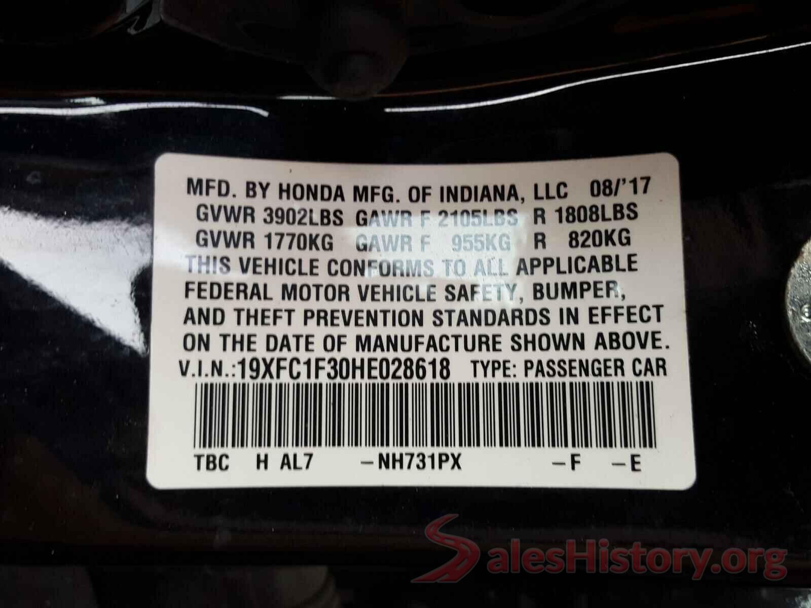 19XFC1F30HE028618 2017 HONDA CIVIC