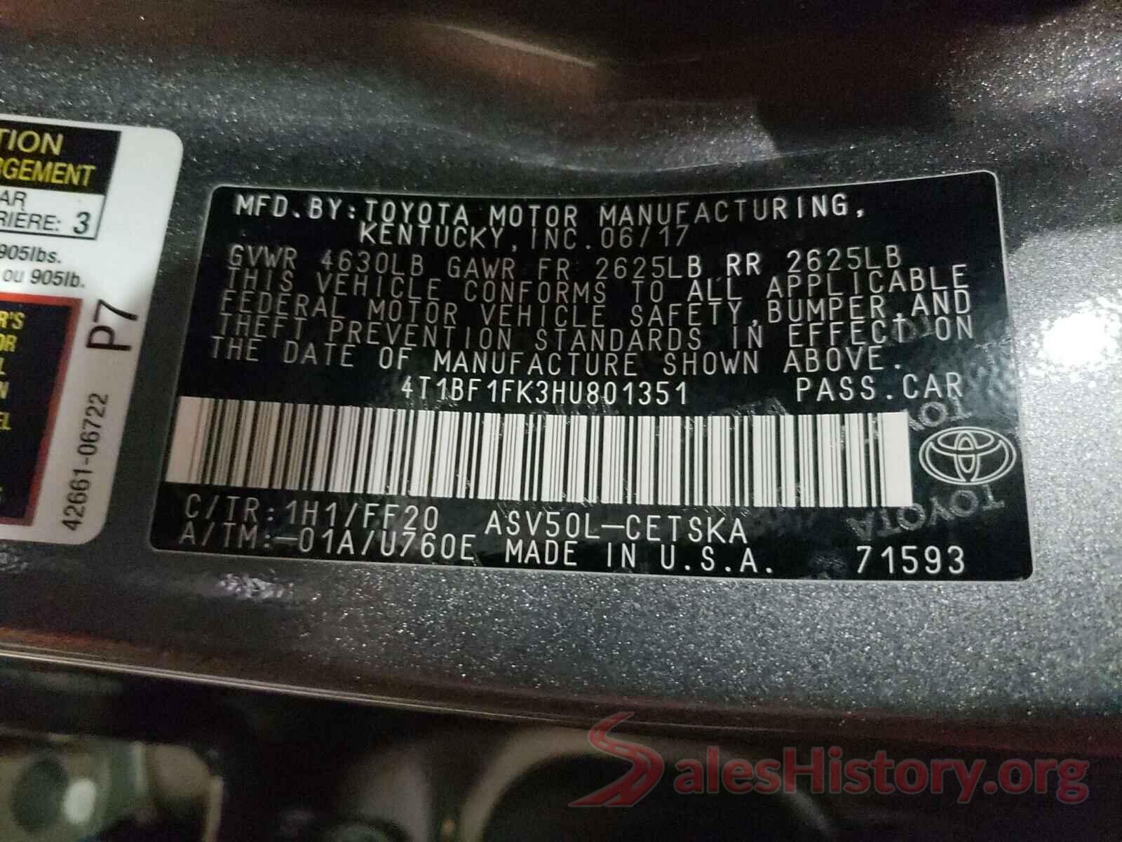 4T1BF1FK3HU801351 2017 TOYOTA CAMRY