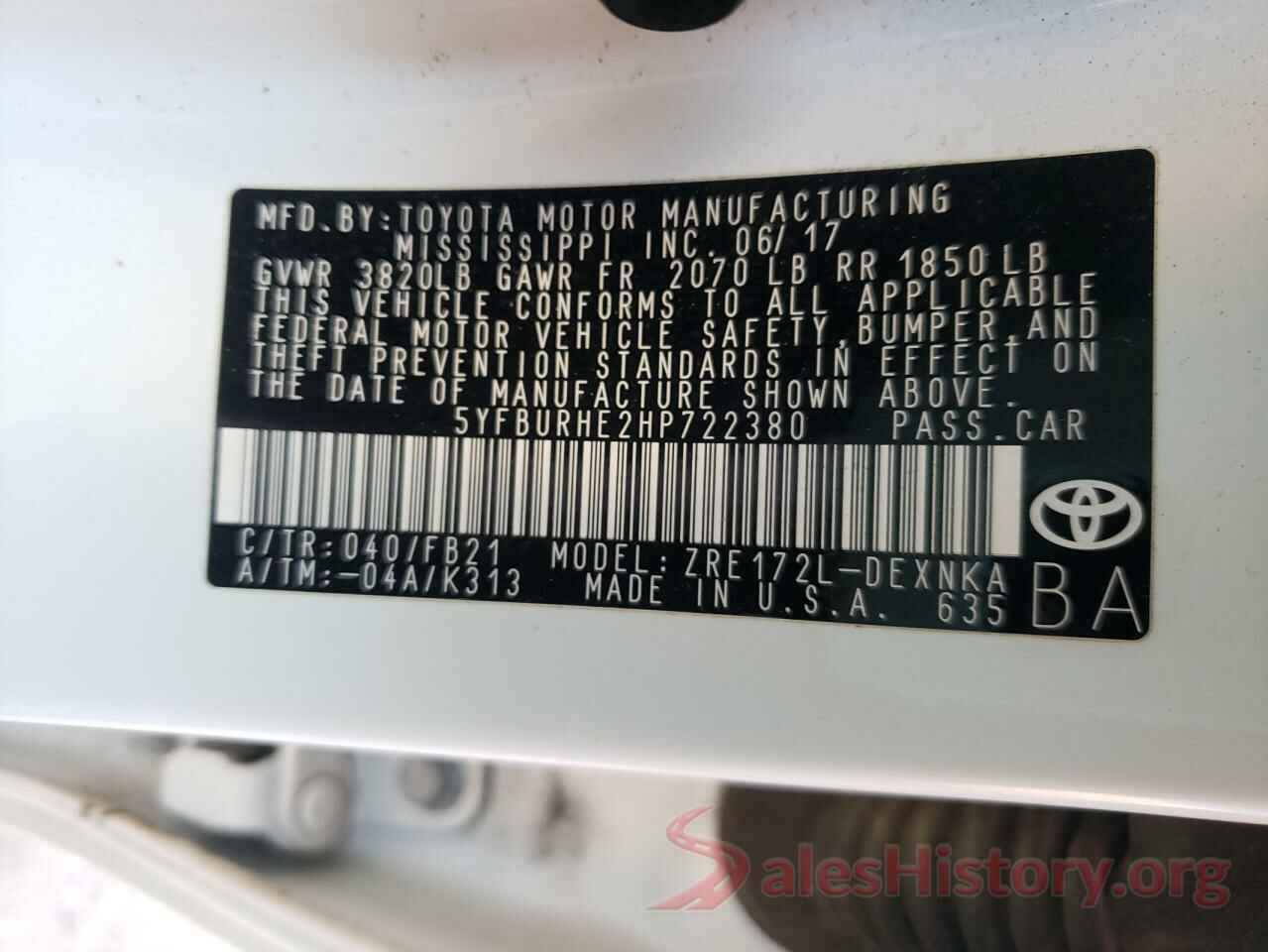 5YFBURHE2HP722380 2017 TOYOTA COROLLA