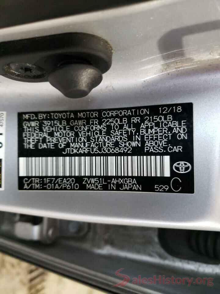 JTDKARFU5J3068492 2018 TOYOTA PRIUS