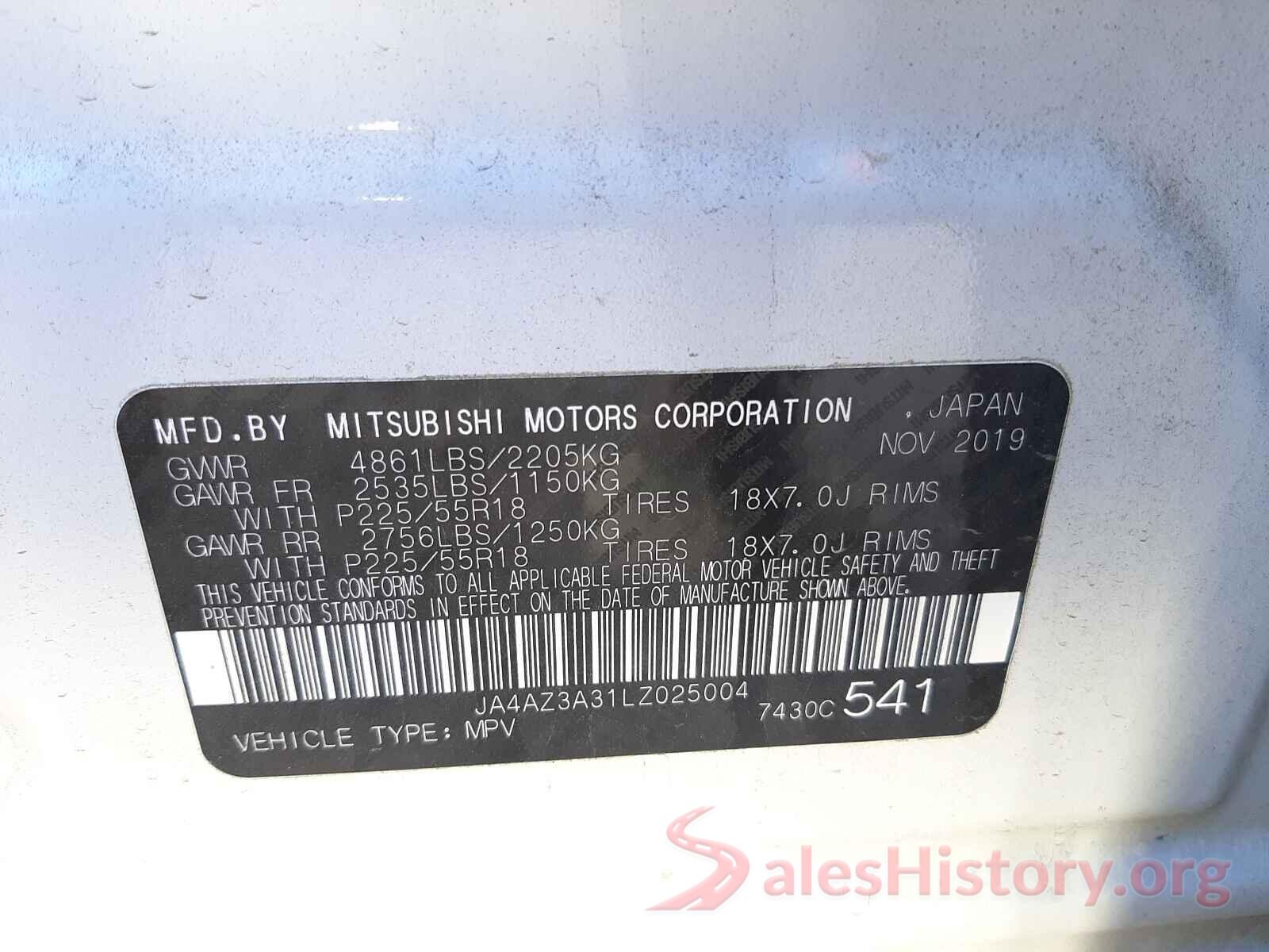 JA4AZ3A31LZ025004 2020 MITSUBISHI OUTLANDER