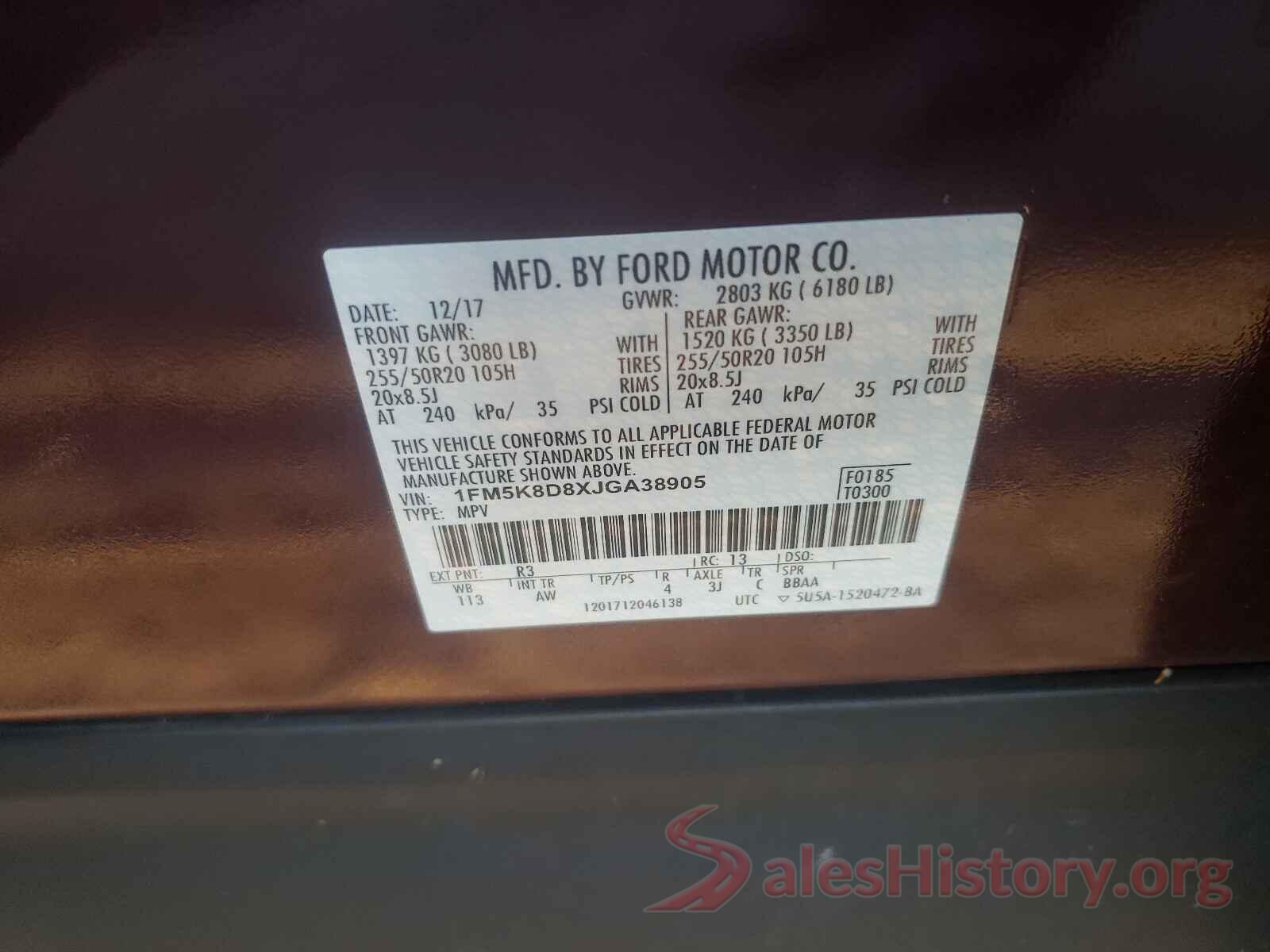 1FM5K8D8XJGA38905 2018 FORD EXPLORER