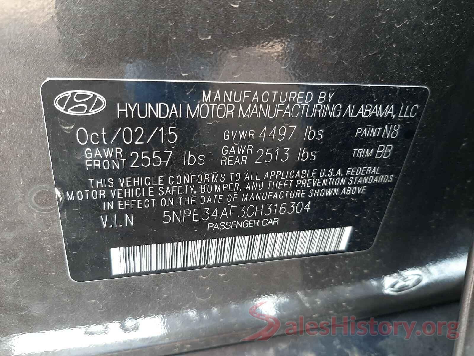 5NPE34AF3GH316304 2016 HYUNDAI SONATA