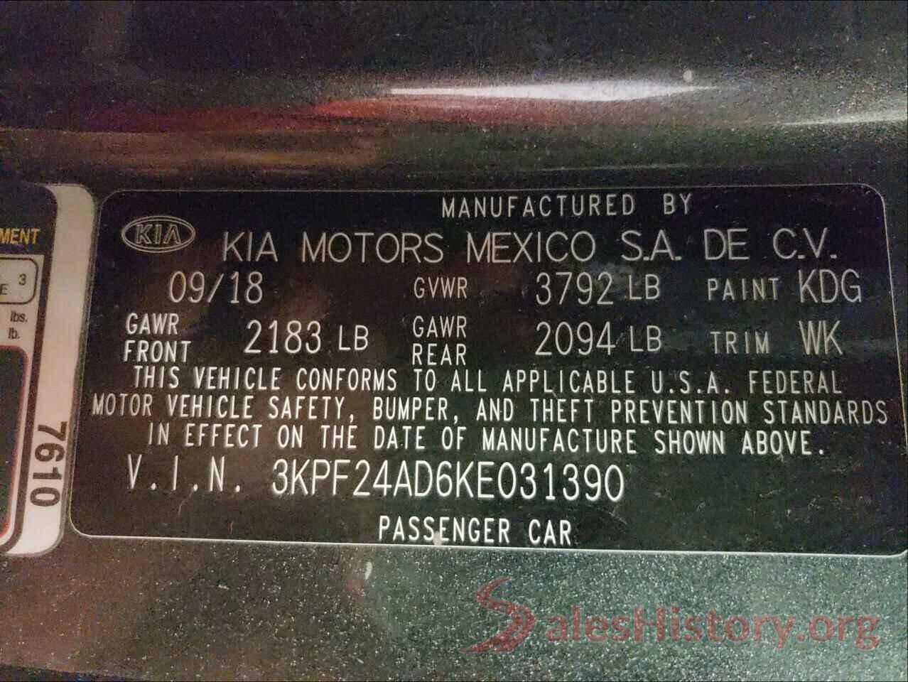 3KPF24AD6KE031390 2019 KIA FORTE