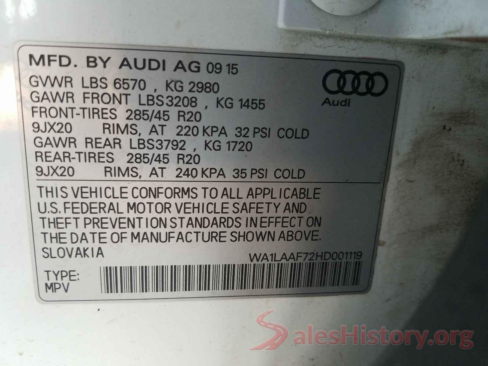 WA1LAAF72HD001119 2017 AUDI Q7