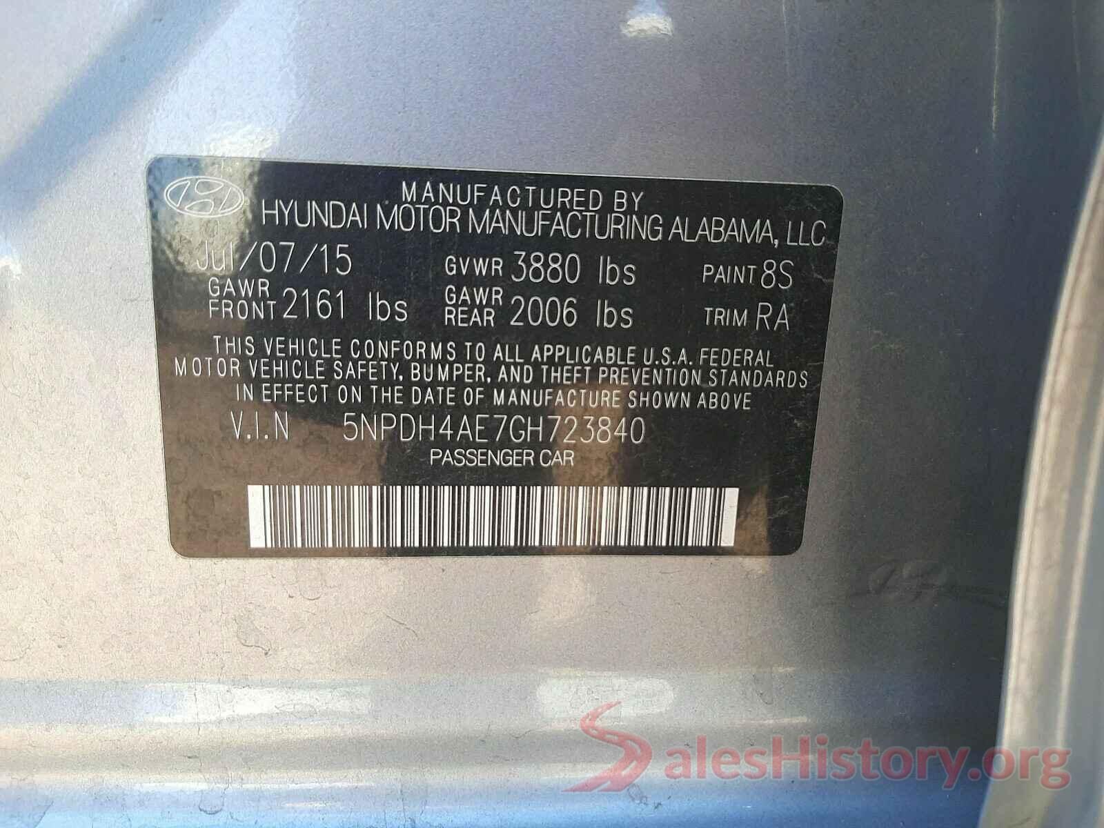 5NPDH4AE7GH723840 2016 HYUNDAI ELANTRA