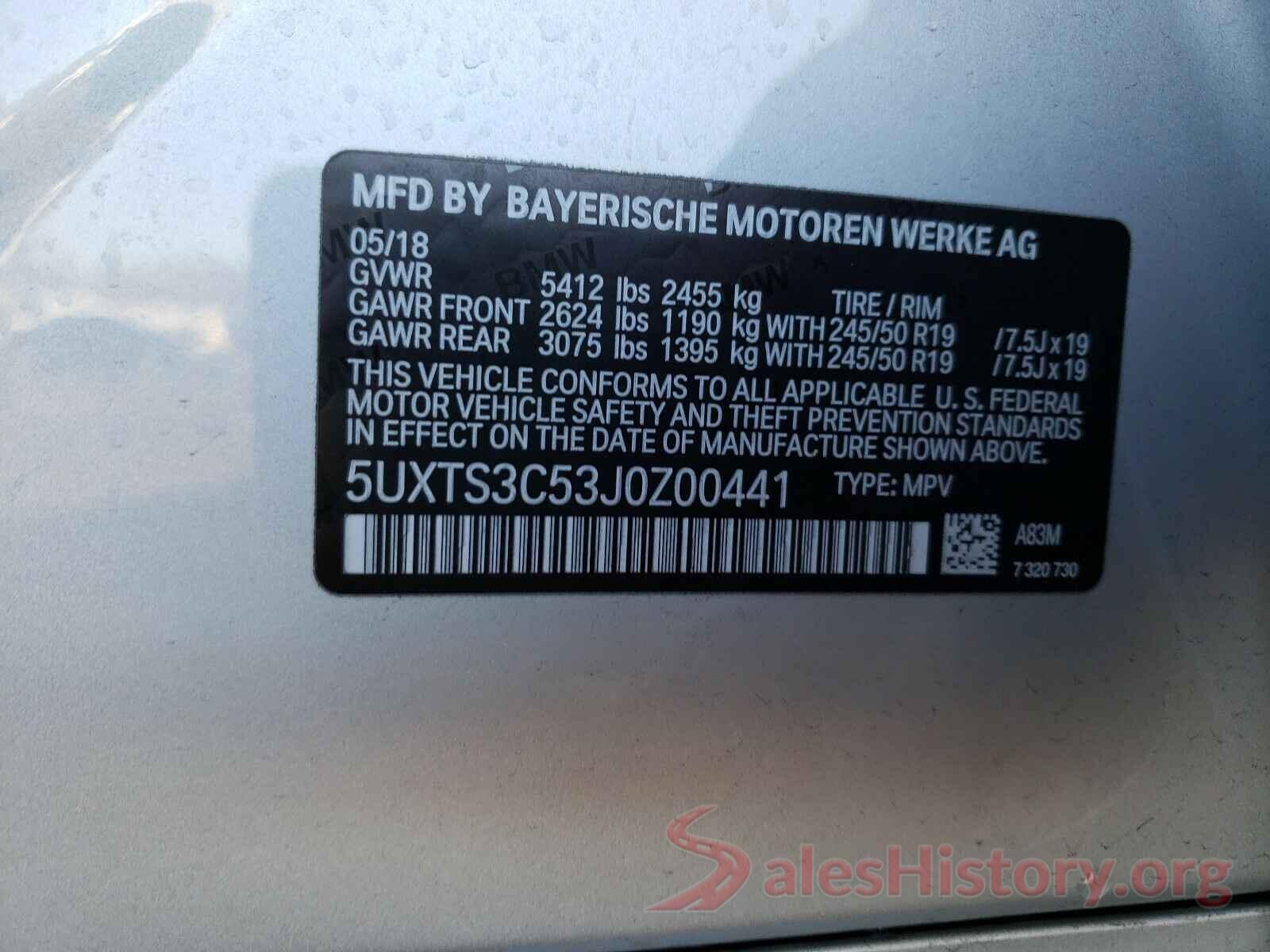 5UXTS3C53J0Z00441 2018 BMW X3