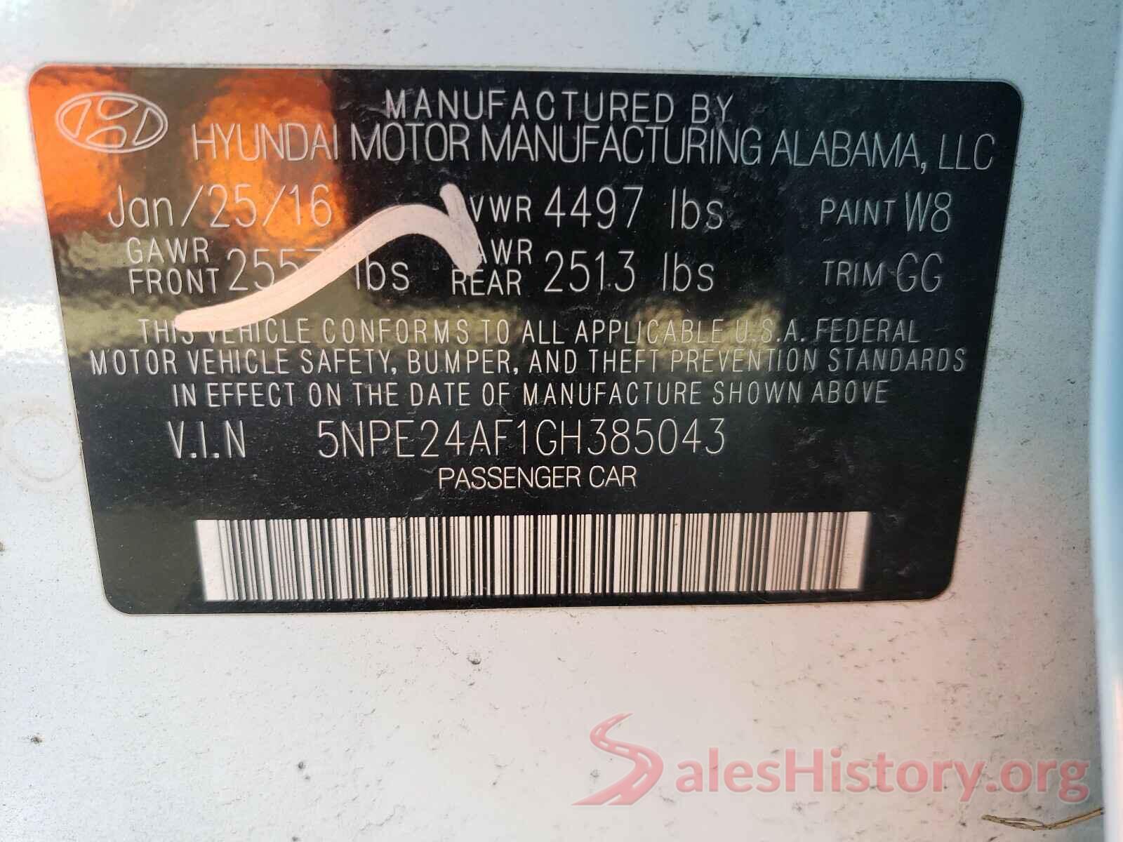 5NPE24AF1GH385043 2016 HYUNDAI SONATA