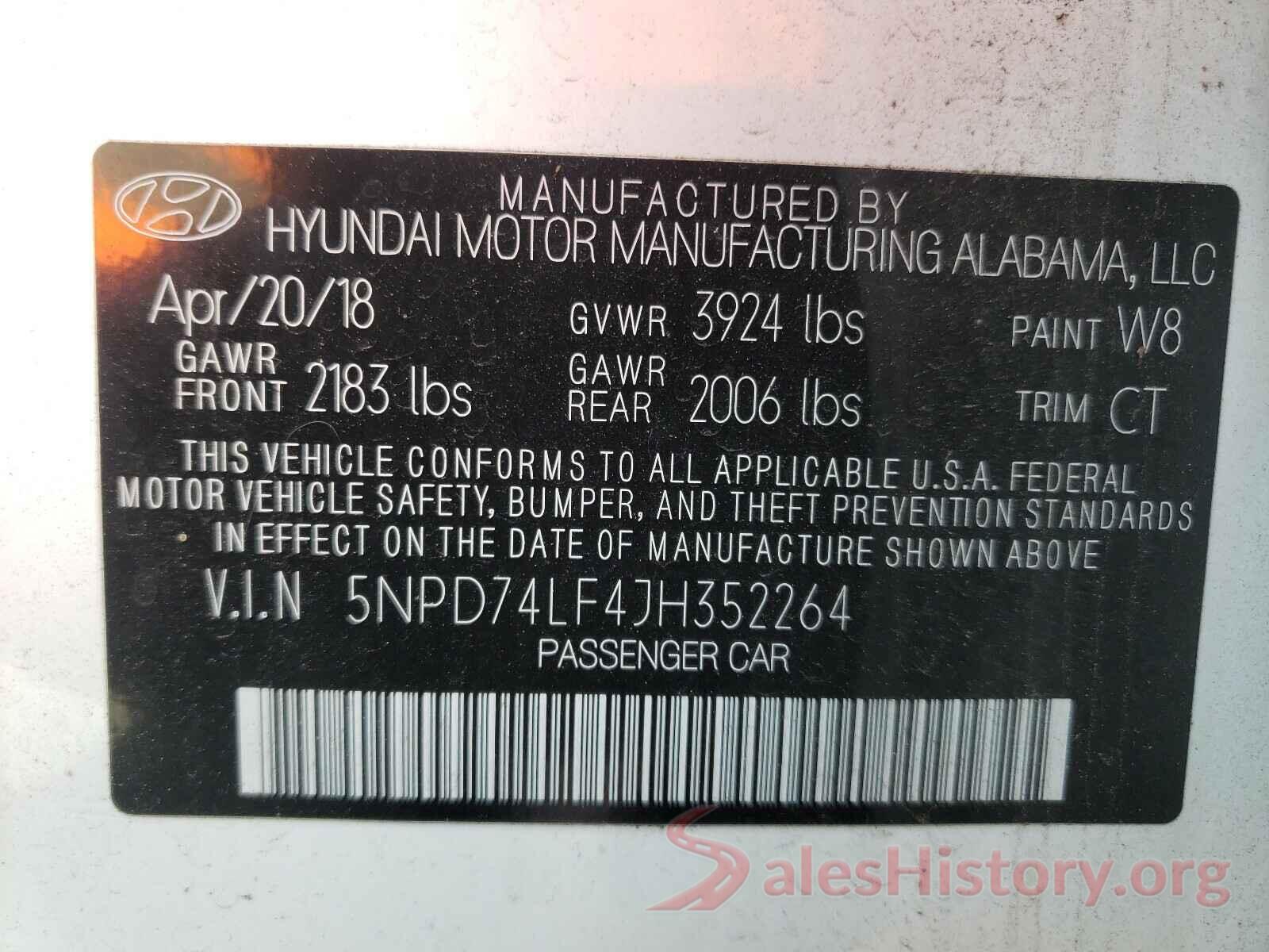 5NPD74LF4JH352264 2018 HYUNDAI ELANTRA