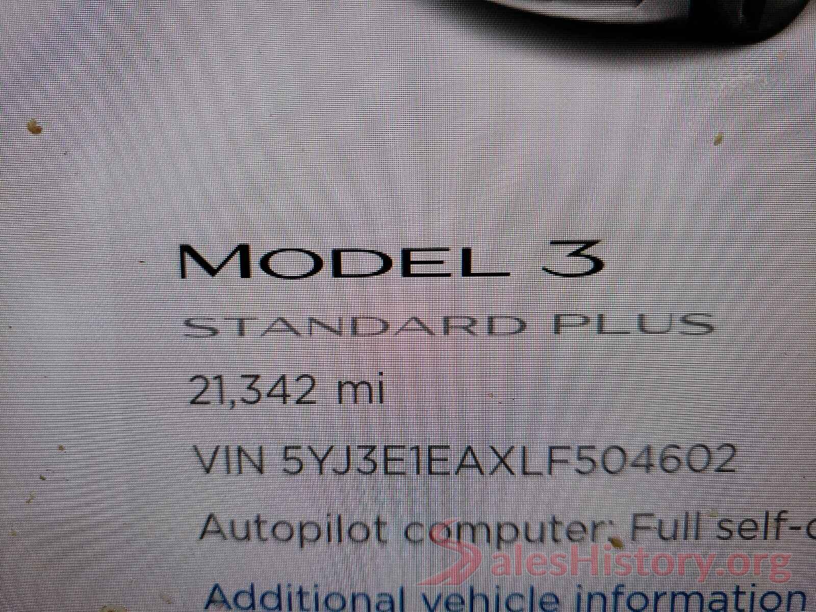 5YJ3E1EAXLF504602 2020 TESLA MODEL 3