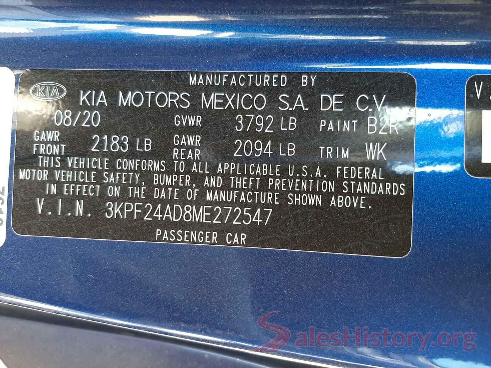 3KPF24AD8ME272547 2021 KIA FORTE