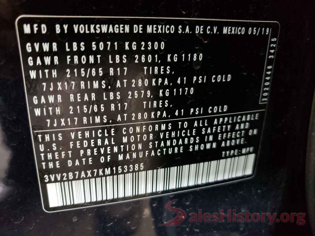 3VV2B7AX7KM153385 2019 VOLKSWAGEN TIGUAN