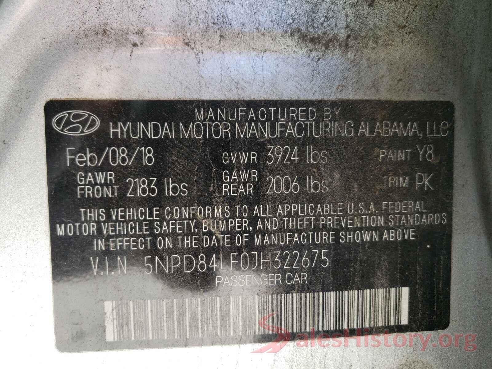 5NPD84LF0JH322675 2018 HYUNDAI ELANTRA