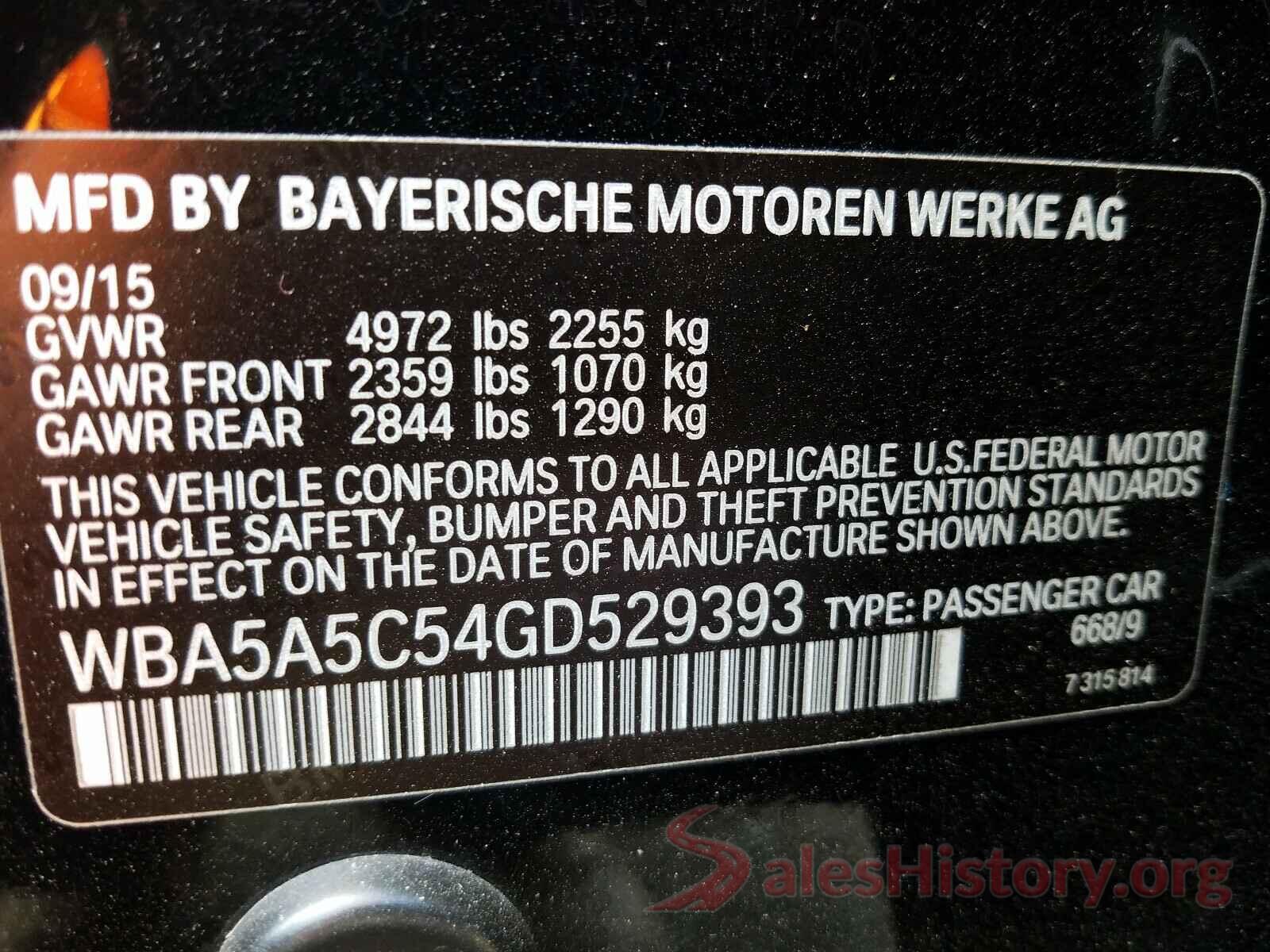 WBA5A5C54GD529393 2016 BMW 5 SERIES