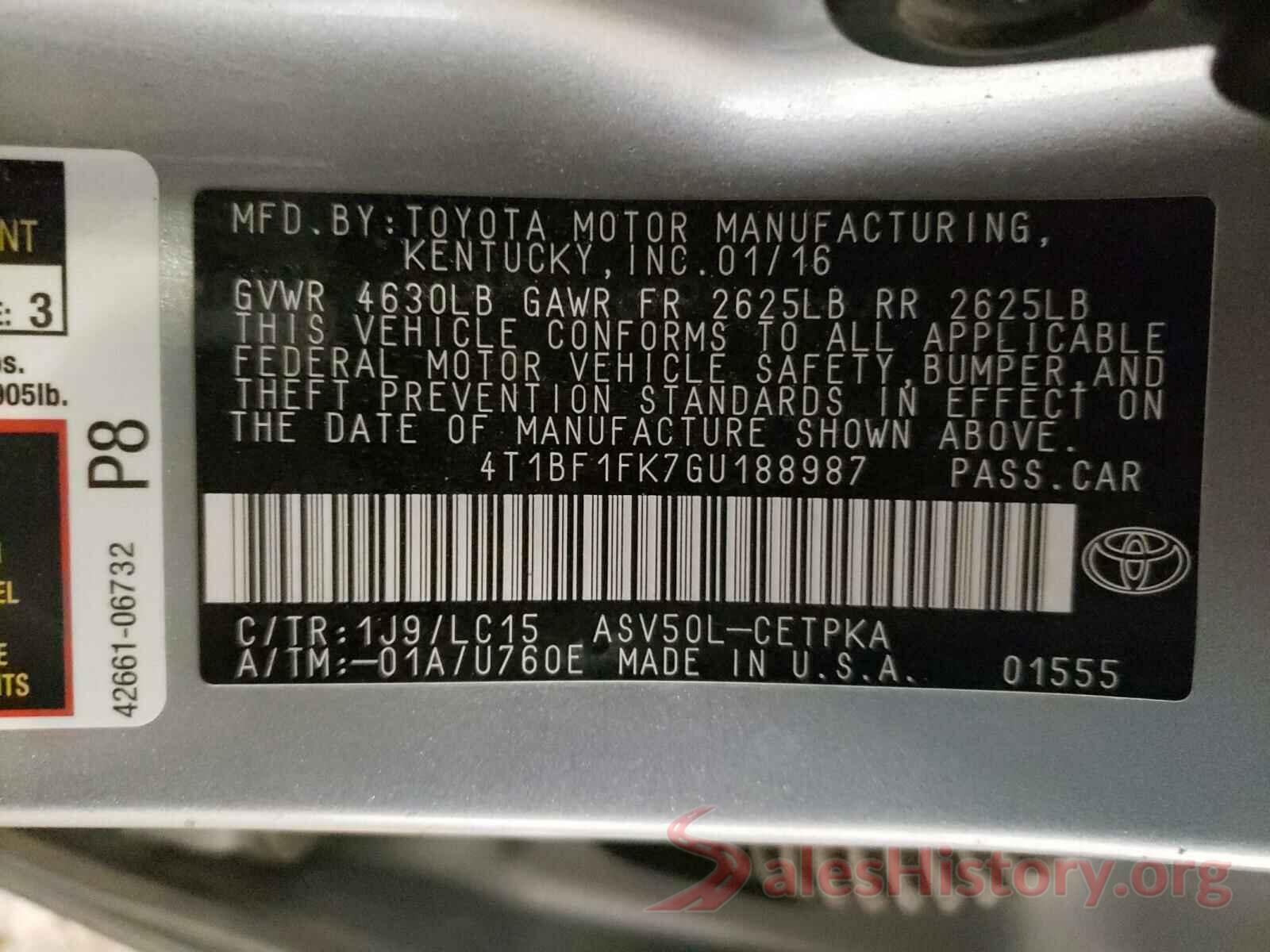 4T1BF1FK7GU188987 2016 TOYOTA CAMRY