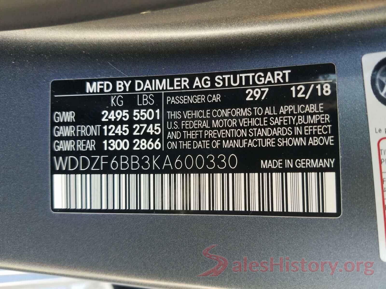 WDDZF6BB3KA600330 2019 MERCEDES-BENZ E CLASS