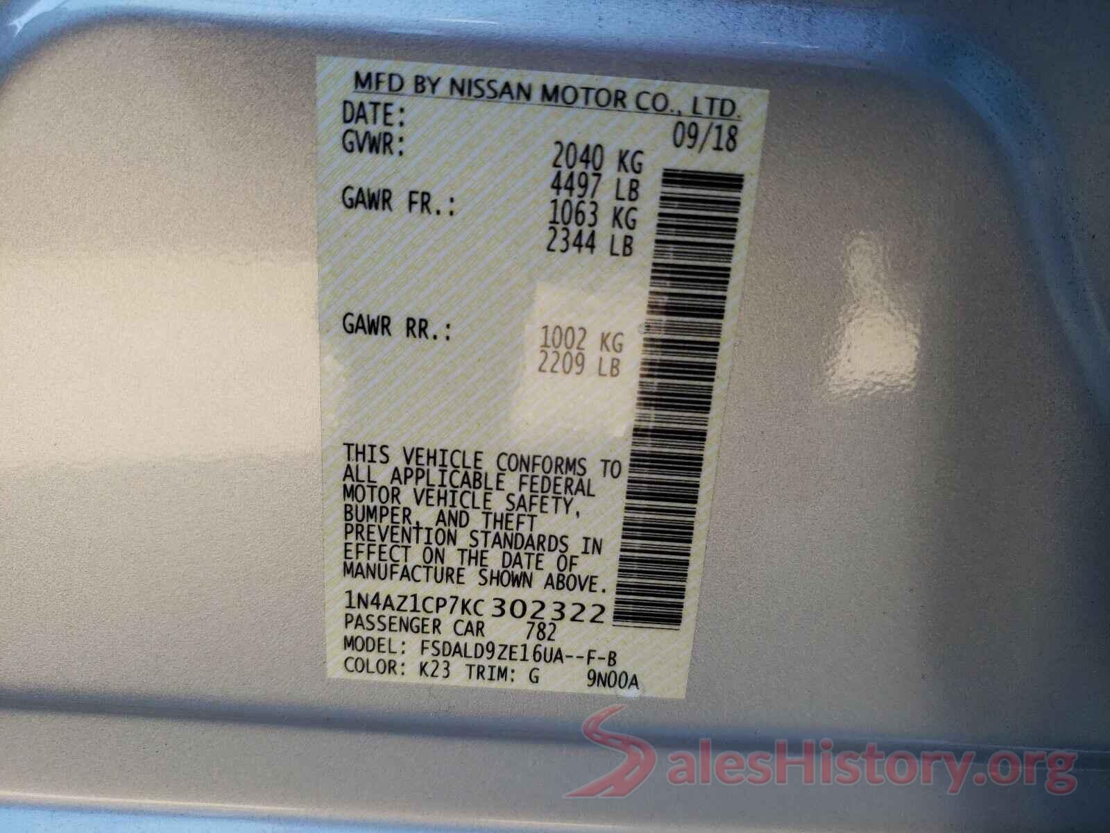 1N4AZ1CP7KC302322 2019 NISSAN LEAF