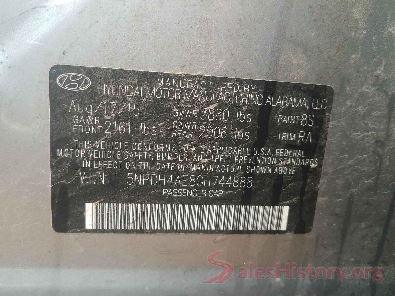 5NPDH4AE8GH744888 2016 HYUNDAI ELANTRA