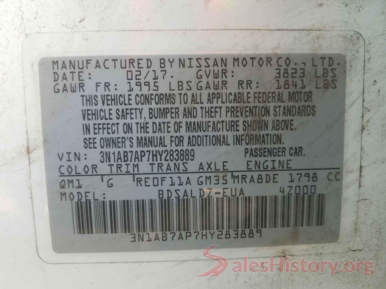 3N1AB7AP7HY283889 2017 NISSAN SENTRA