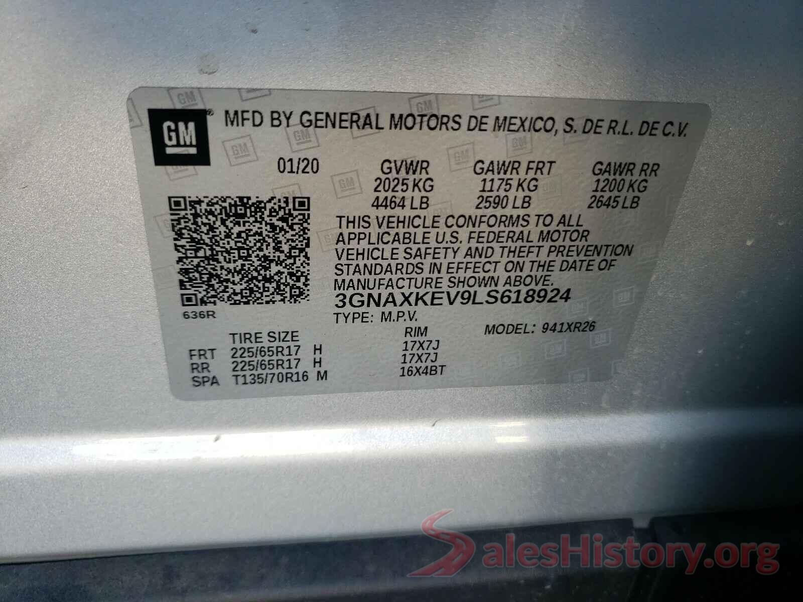 3GNAXKEV9LS618924 2020 CHEVROLET EQUINOX