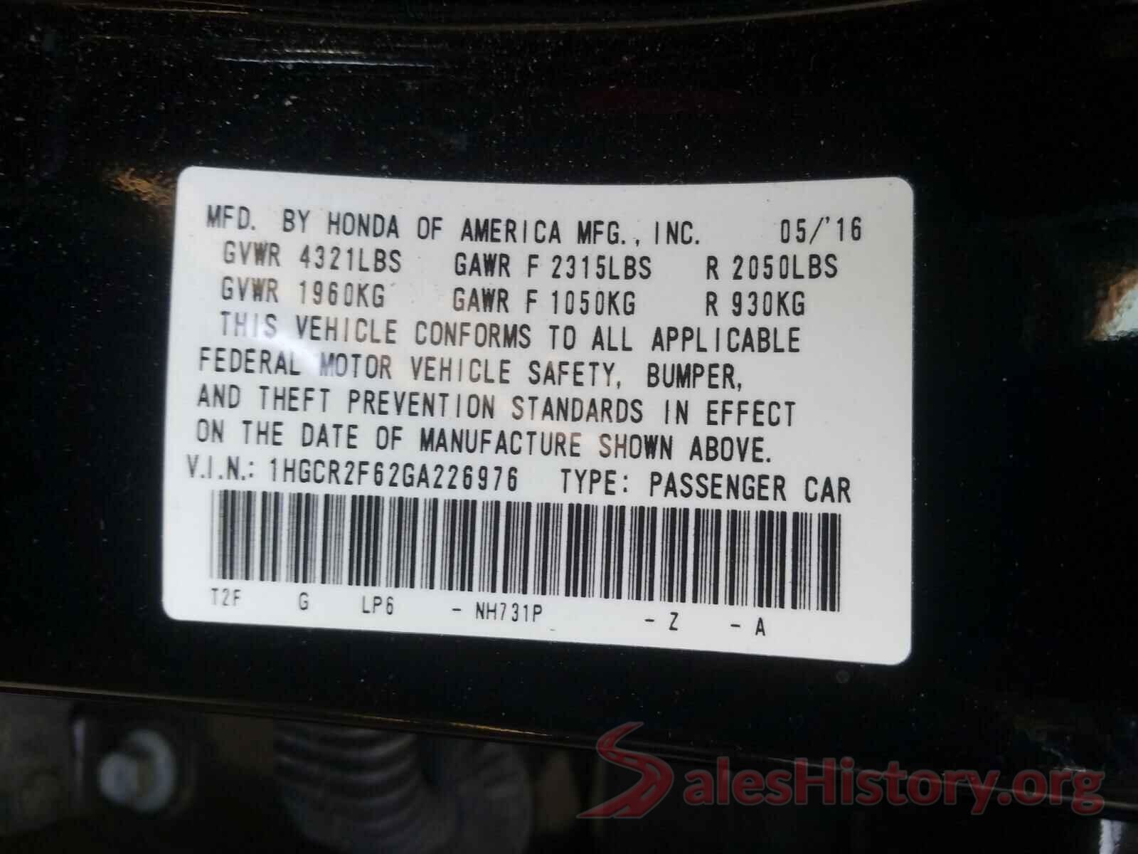 1HGCR2F62GA226976 2016 HONDA ACCORD